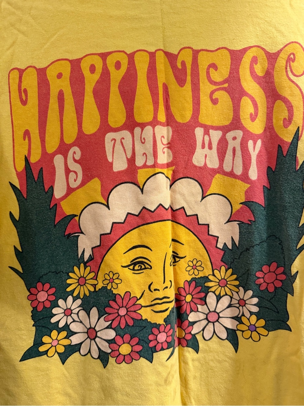 Chemistry Yellow Retro 'Happiness Is The Way' Sun & Floral Tapestry